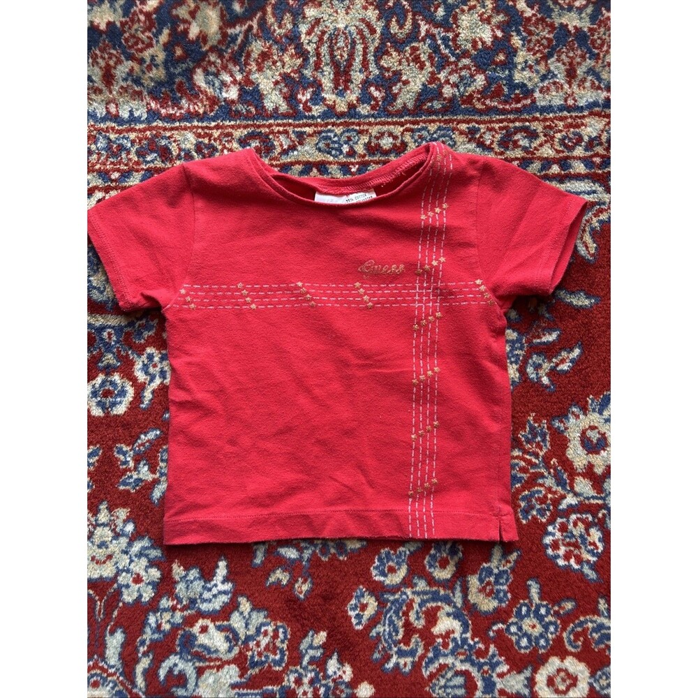Vintage Red Gold Stars Guess Shirt 3T Cotton Red Y2K